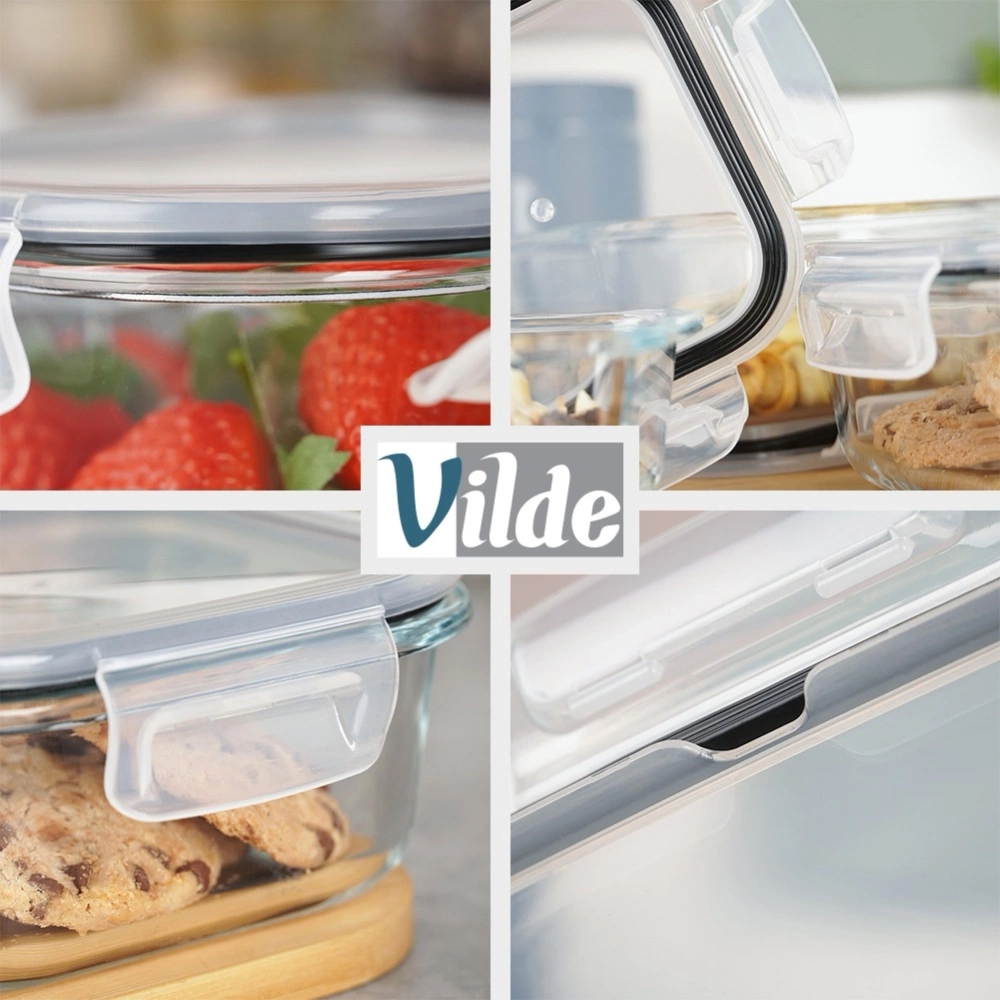 Pojemniki na żywność szklane z pokrywką i uszczelką kwadratowe 4 szt.