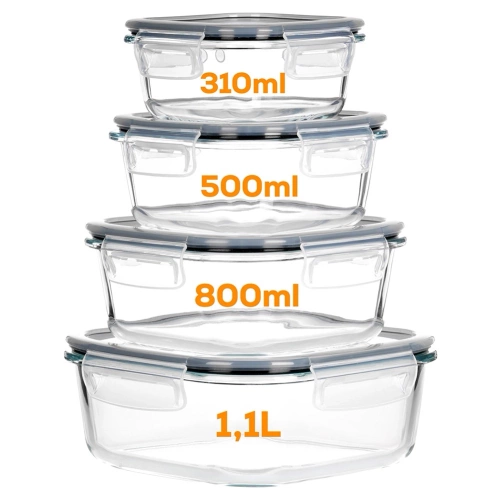 Pojemniki na żywność szklane z pokrywką i uszczelką kwadratowe 4 szt.
