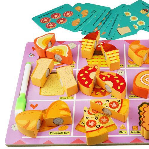 Drewniana układanka puzzle do krojenia na rzep tablica pizza jajko 