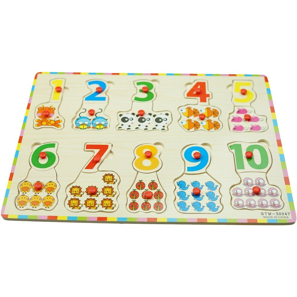 Puzzle drewniane układanka  z uchwytami cyfry nauka liczenia