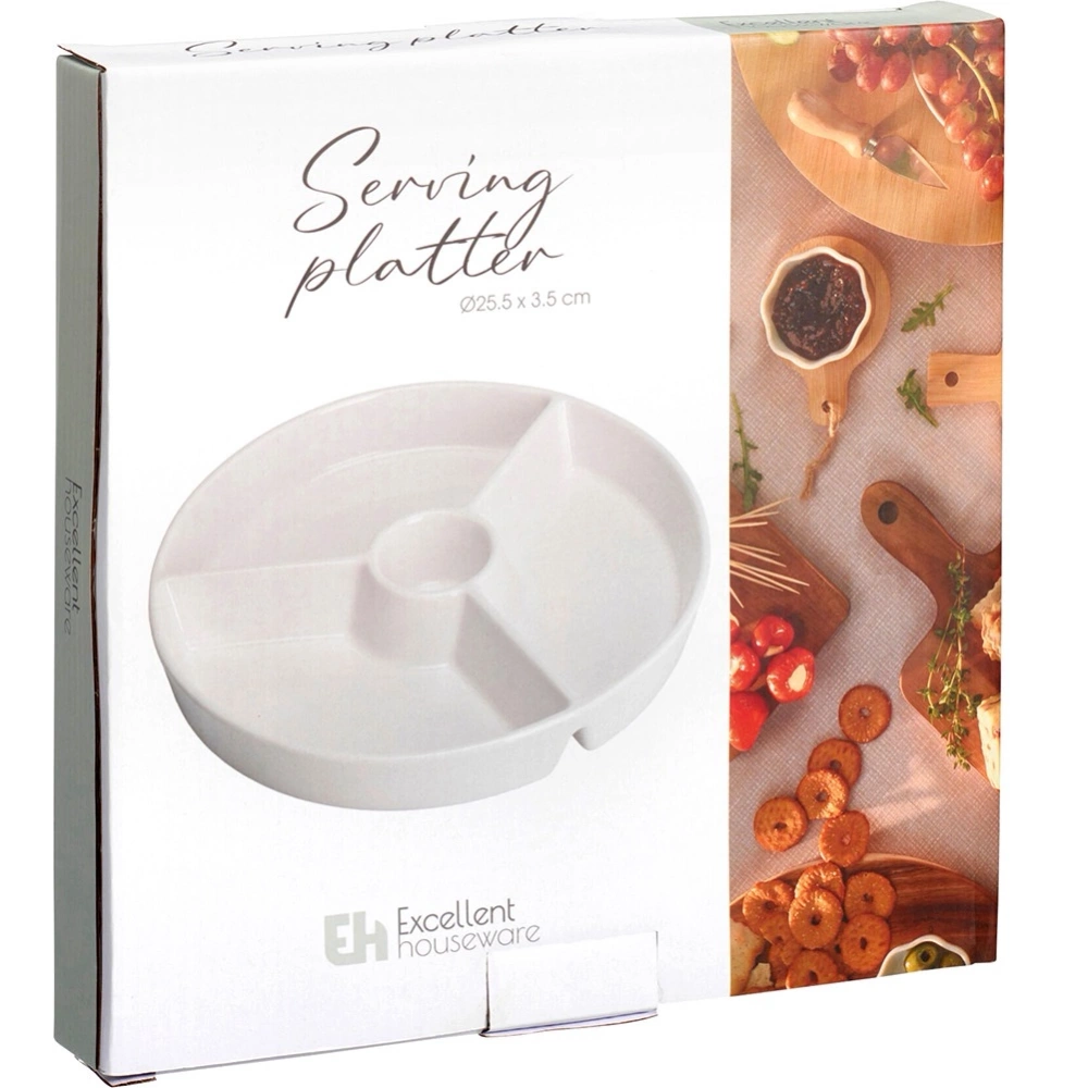 Talerz na przekąski porcelanowy biały dzielony 26 cm