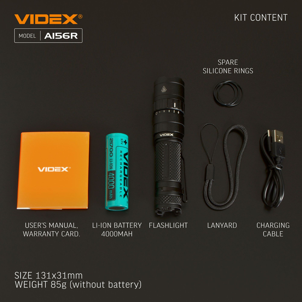 Latarka Videx LED 20W 1700lm IP68 neutralna biel 6500k 8 trybów zasięg 210m