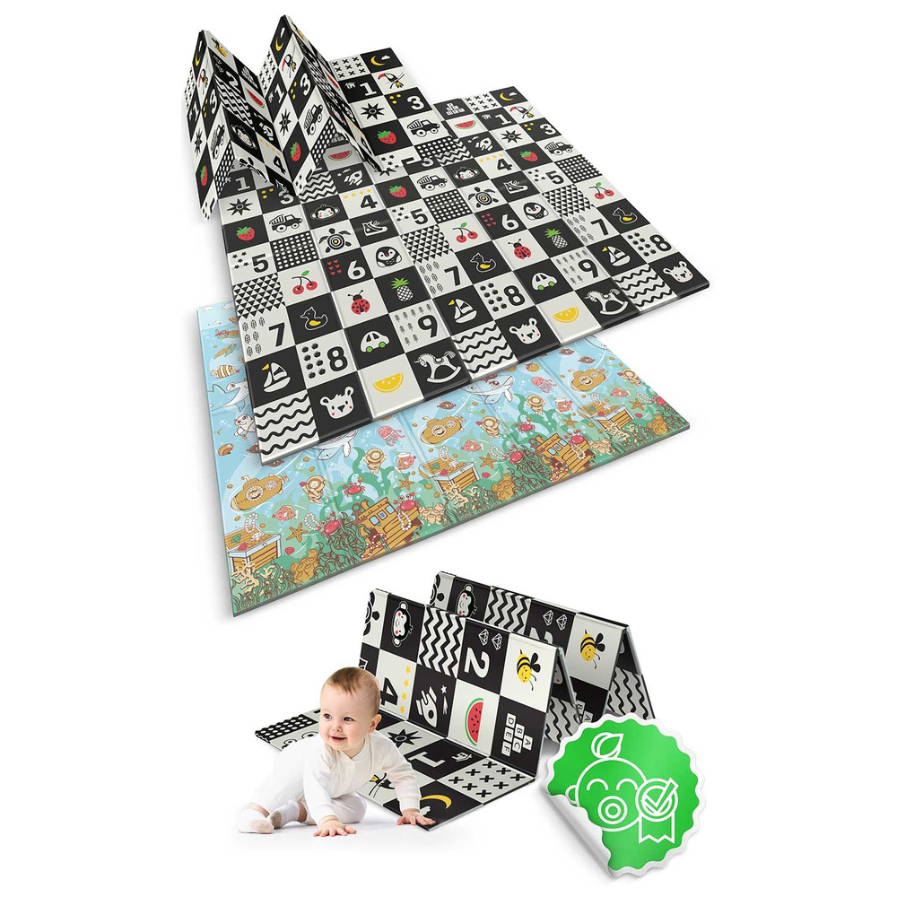 Mata piankowa edukacyjna składana 200 x 180 x 1 cm  ocean-liczby