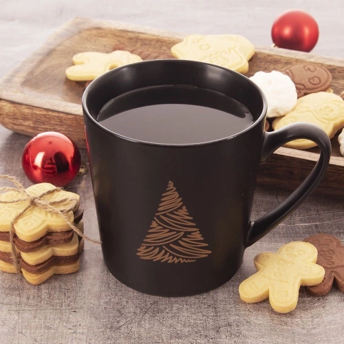 Kubek porcelanowy czarny choinka 500 ml