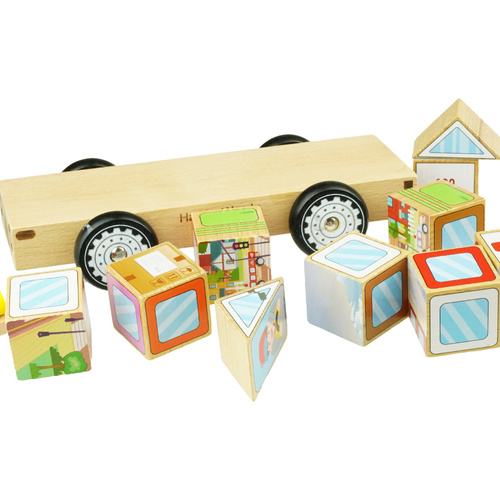 Drewniane auto samochód Sorter Figury klocki kolorowe edukacyjny