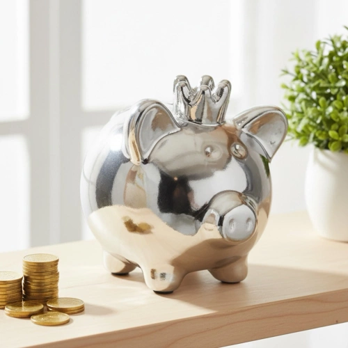 Skarbonka ceramiczna srebrna lustrzana 9,5x7x8,5 cm