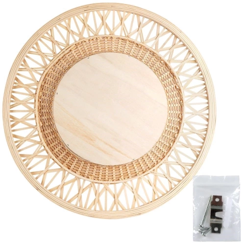 Lustro ścienne drewniane beżowe okrągłe 56 cm
