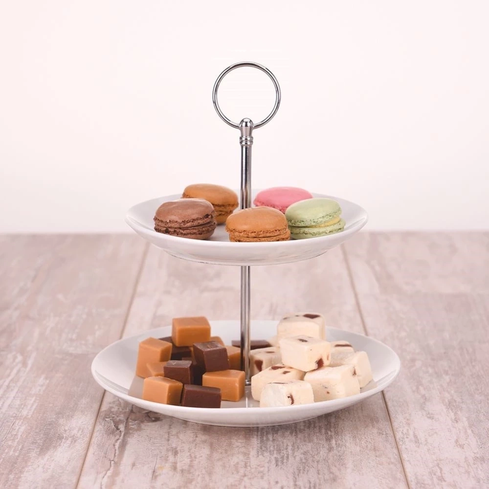 Patera porcelanowa biała 2-piętrowa 21 cm