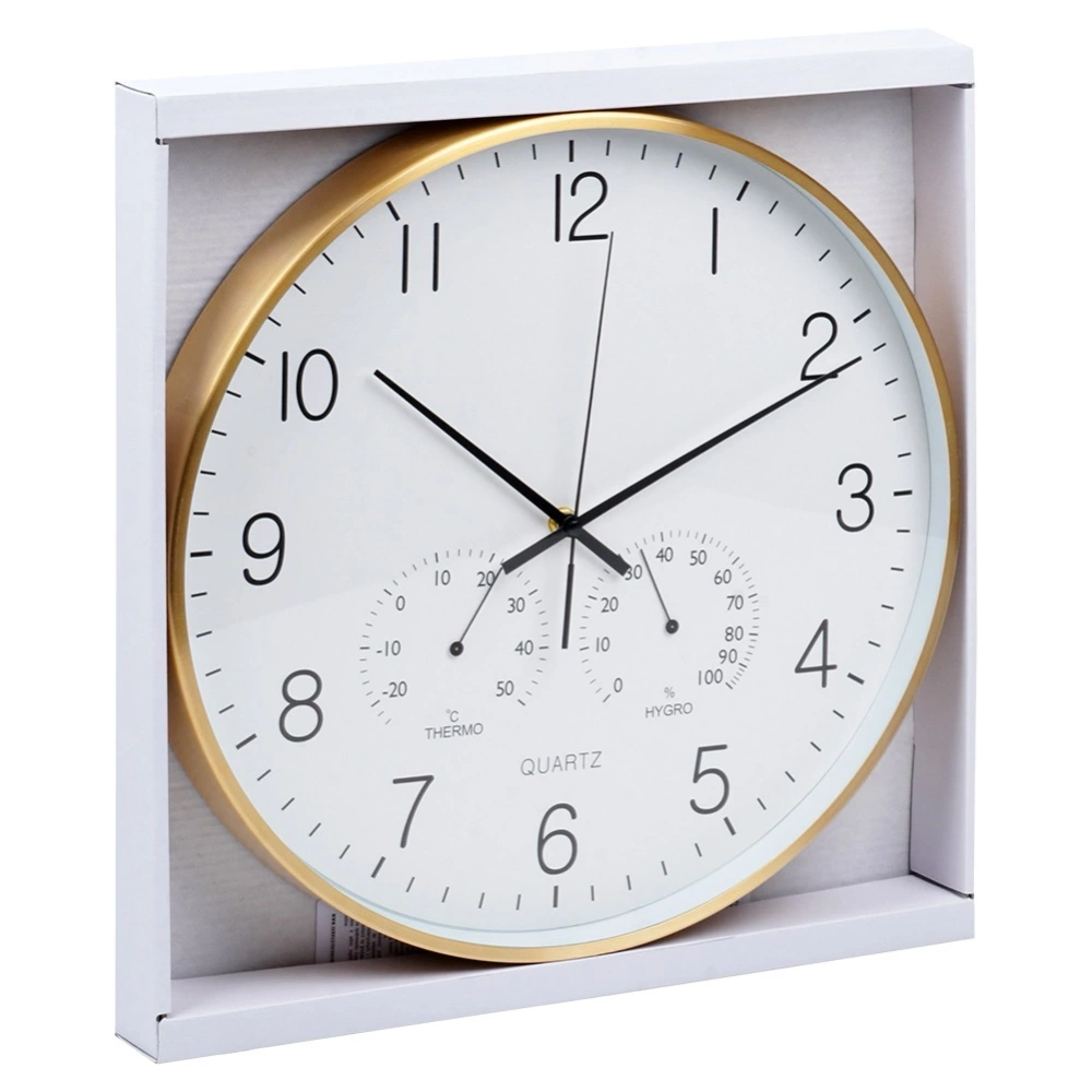 Zegar ścienny z termometrem i higrometrem biały złoty 38 cm