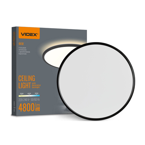 Lampa sufitowa Videx LED z dekoracyjnym podświetleniem DL5R 44W 220V Czarna