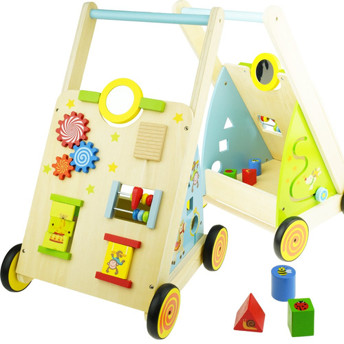 Pchacz chodzik drewniany sorter liczydło klocki edukacyjny 