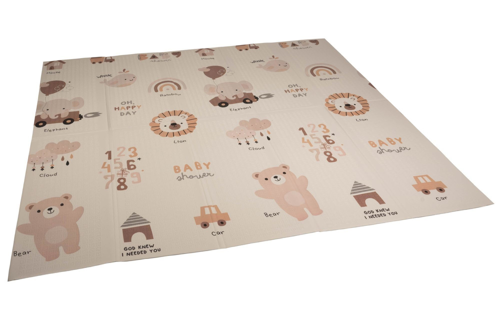 Dwustronna składana kolorowa edukacyjna piankowa mata dziecięca XXL 180x200 cm - misie i słoniki