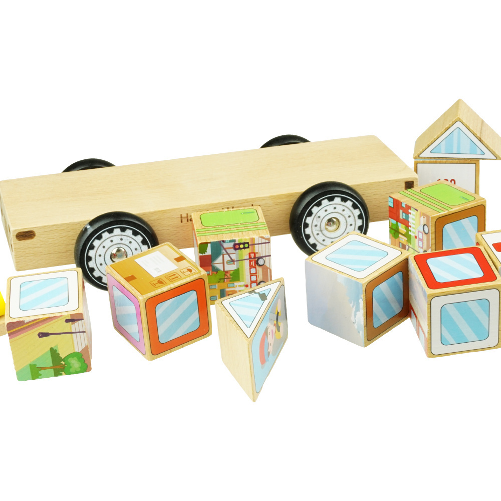 Drewniane auto samochód Sorter Figury klocki kolorowe edukacyjny