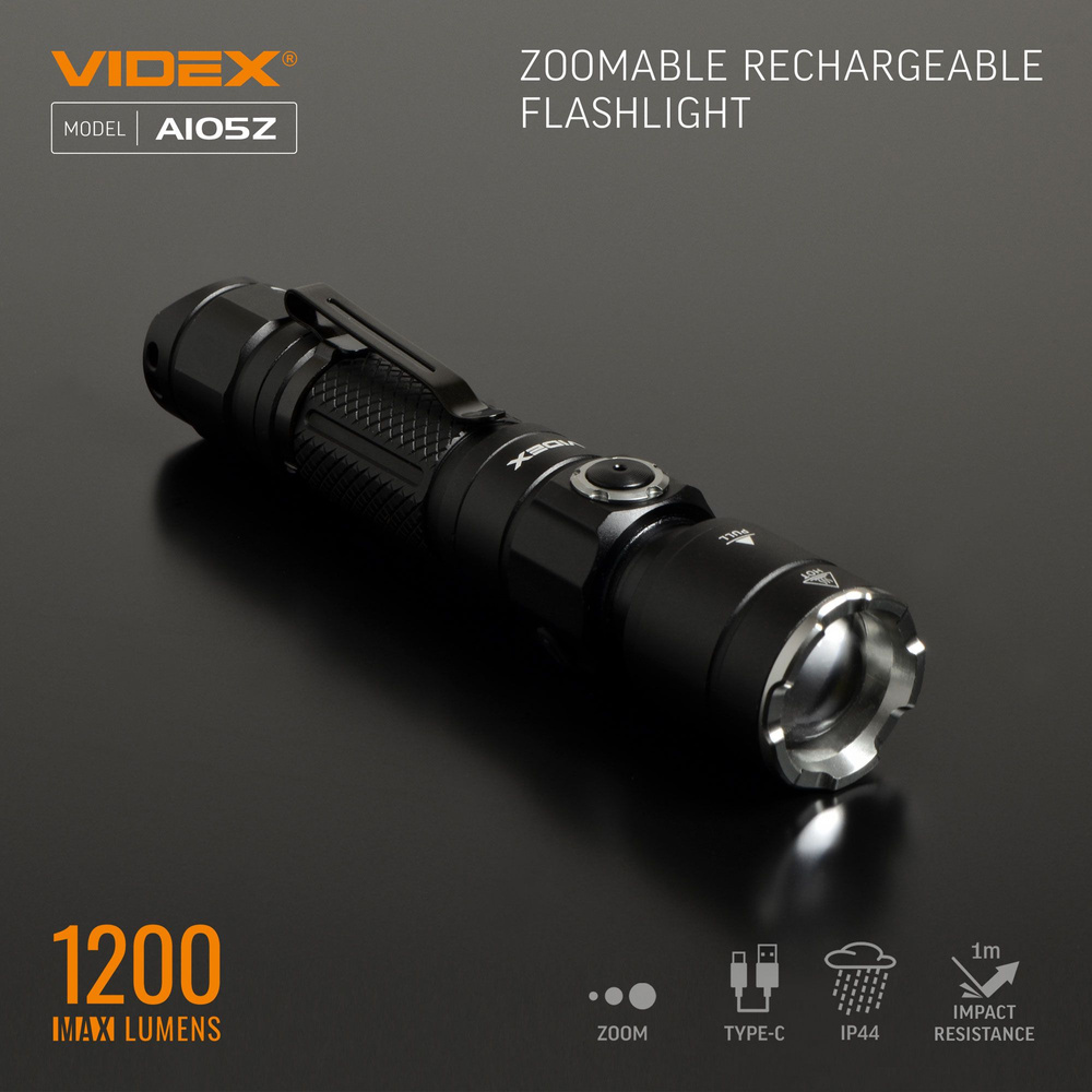 Latarka Videx LED 1200lm IP44 neutralna biel 5000k 8 trybów zasięg 215m