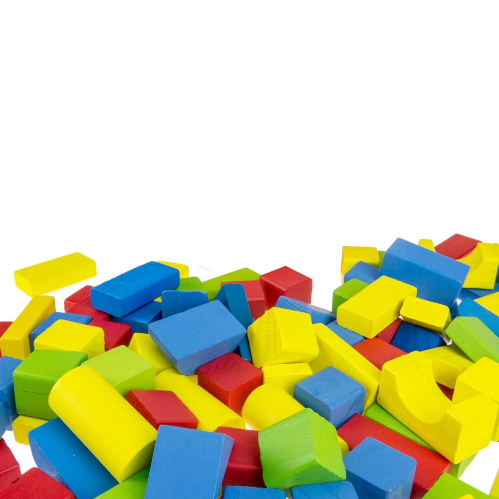 Klocki drewniane wiaderko zestaw 100 szt + Sorter kolorowe