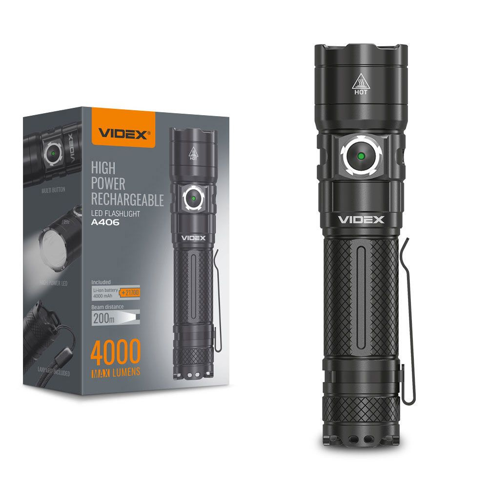 Latarka Videx LED 4000lm IP68 światło dzienne 6500k 6 trybów zasięg 200m