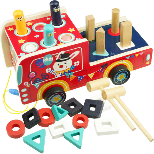 Drewniane autko Kostka Sorter klocki przebijanka