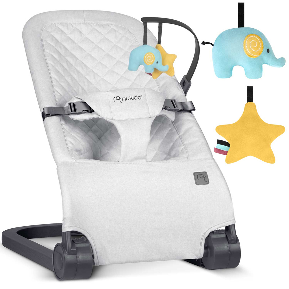 Leżaczek bujaczek z zabawkami - jasno szary