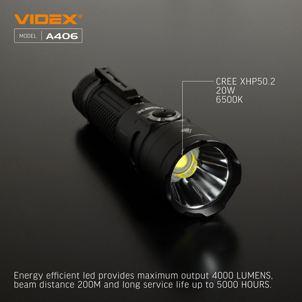 Latarka Videx LED 4000lm IP68 światło dzienne 6500k 6 trybów zasięg 200m