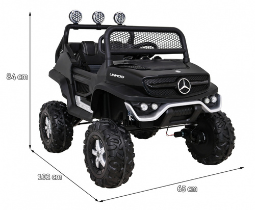 Mercedes Benz Unimog dla dzieci Czarny + Napęd 4x4 + Pilot + Bagażnik + Wolny Start + MP3 LED