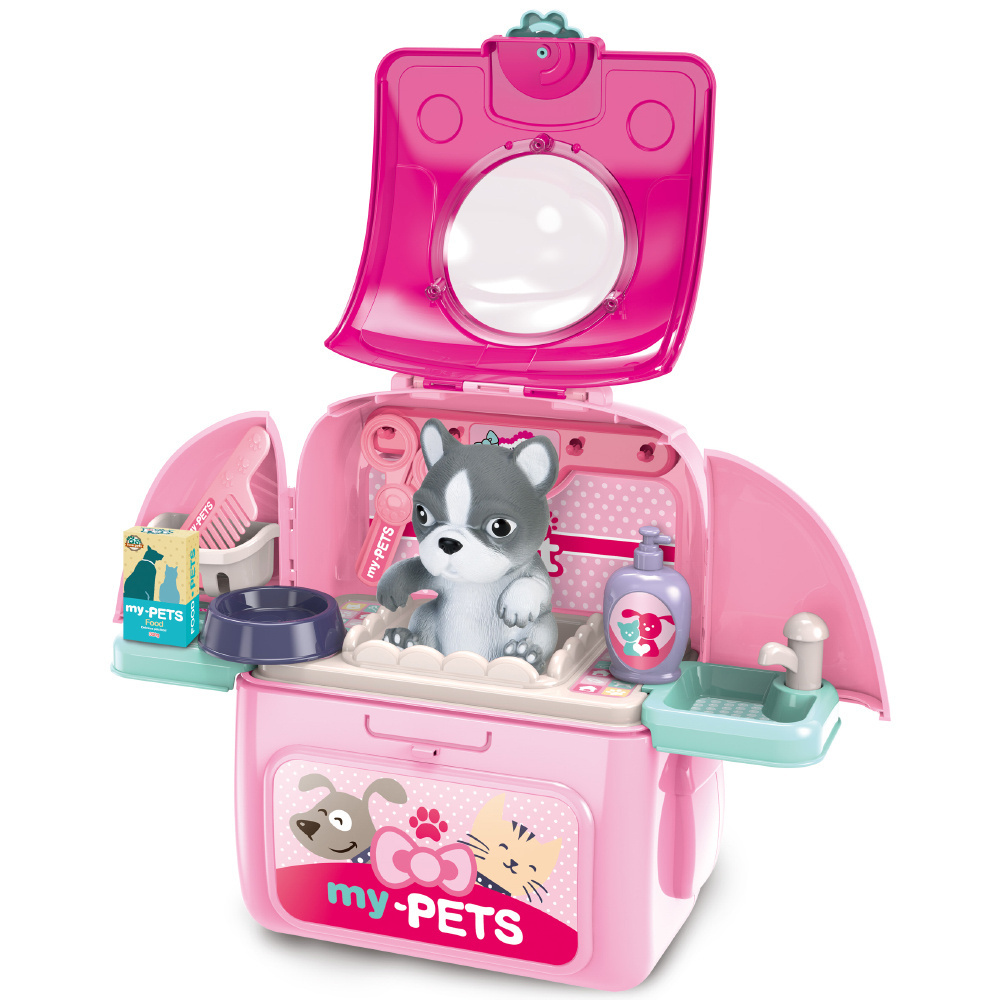 Salon piękności dla pupila, plecak z pieskiem