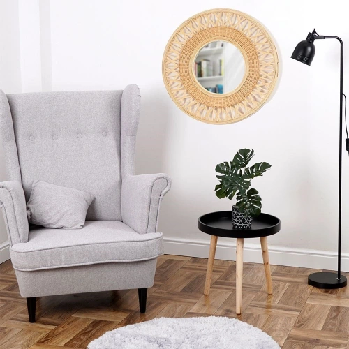 Lustro ścienne drewniane beżowe okrągłe 56 cm
