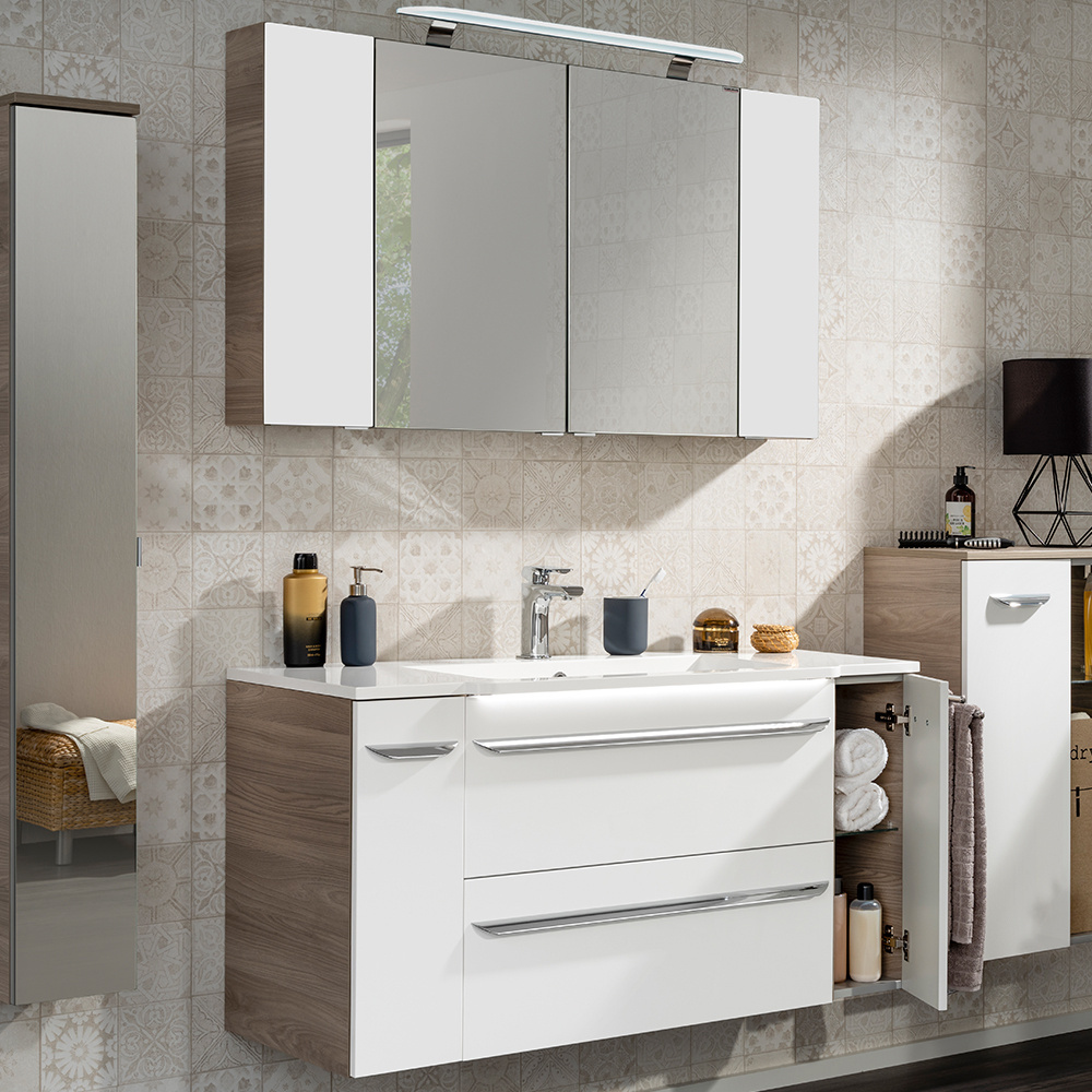 Zestaw mebli łazienkowych z serii Luxor 120 cm szary dąb + biały Fackelmann
