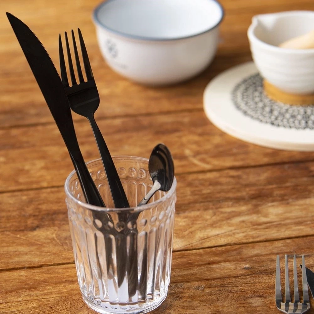 Zestaw sztućców stalowy czarny dla 6 osób BLACK 24 el.