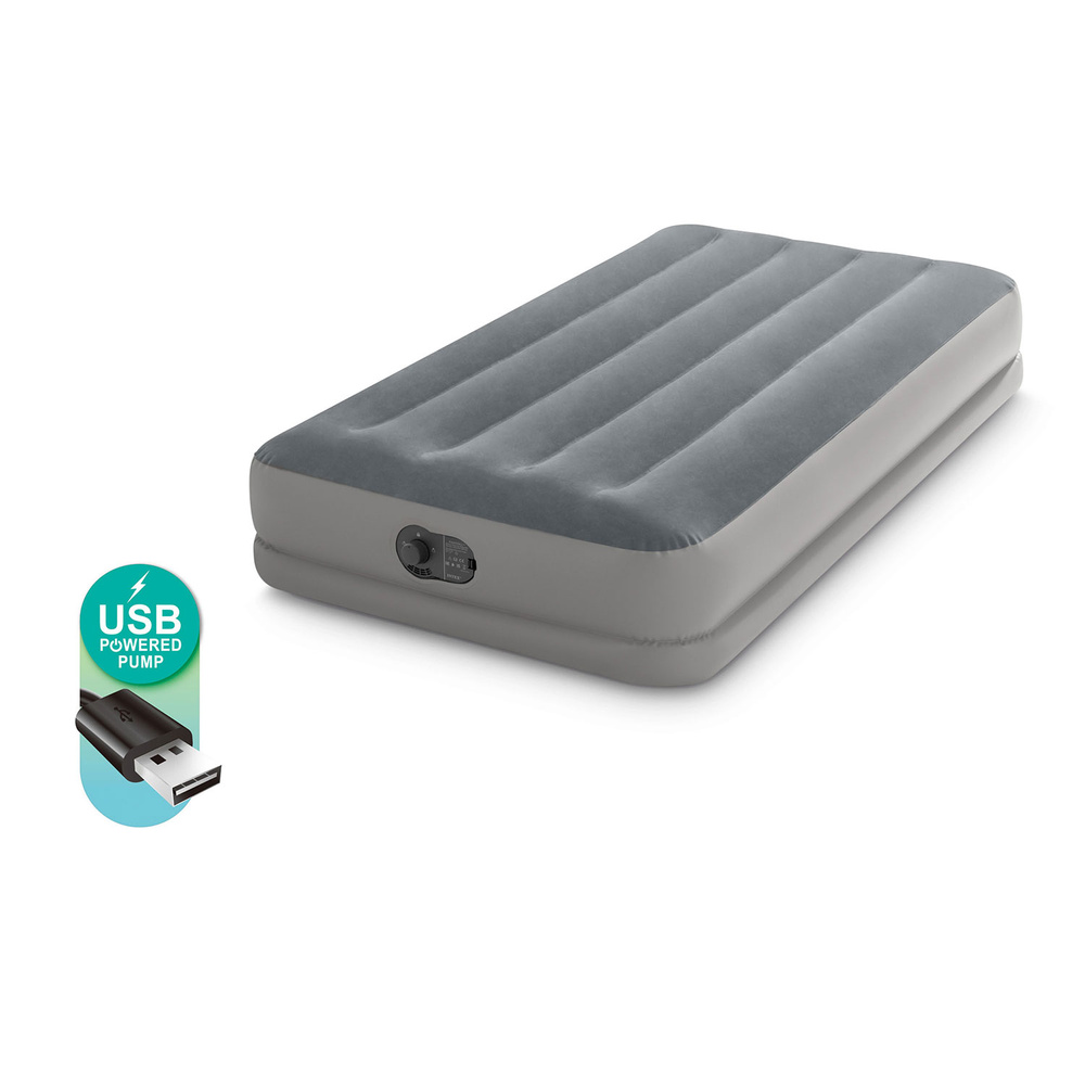 Materac welurowy dmuchany z wbudowaną pompką USB 99 x 191 x 30 cm INTEX 64112