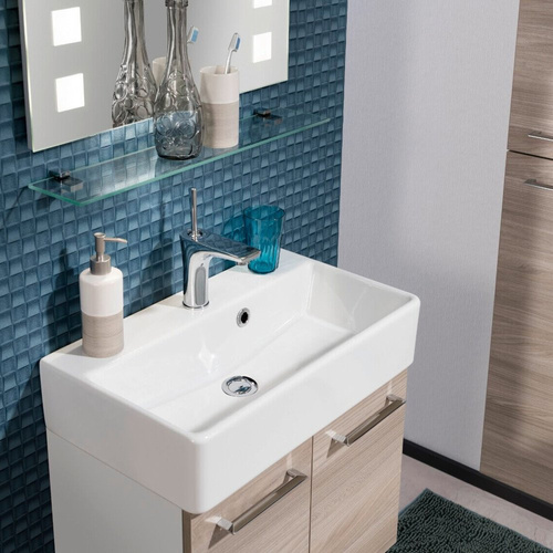 Dwudrzwiowa szafka z umywalką ceramiczną biały + szary dąb Lima Fackelmann