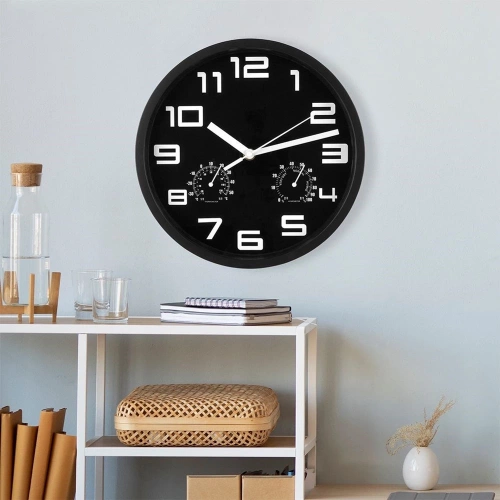 Zegar ścienny czarny z termometrem higrometrem 25 cm
