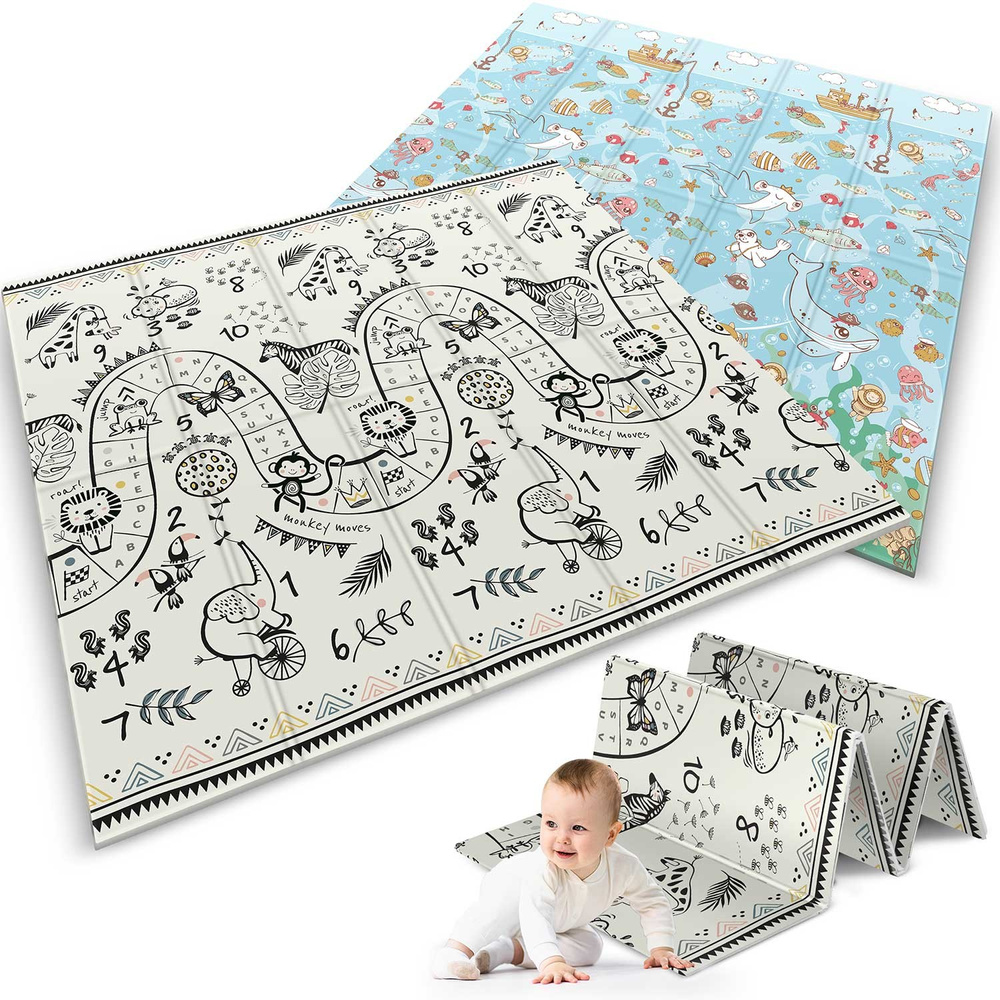 Mata piankowa edukacyjna składana 200 x 180 x 1 cm ocean-safari