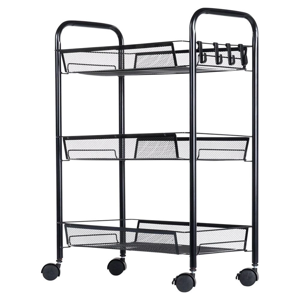 Wózek do przechowywania metalowy czarny 3-poziomowy