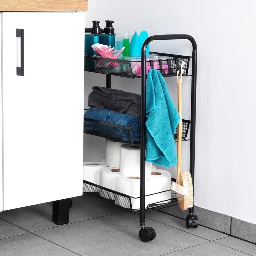 Wózek do przechowywania metalowy czarny 3-poziomowy