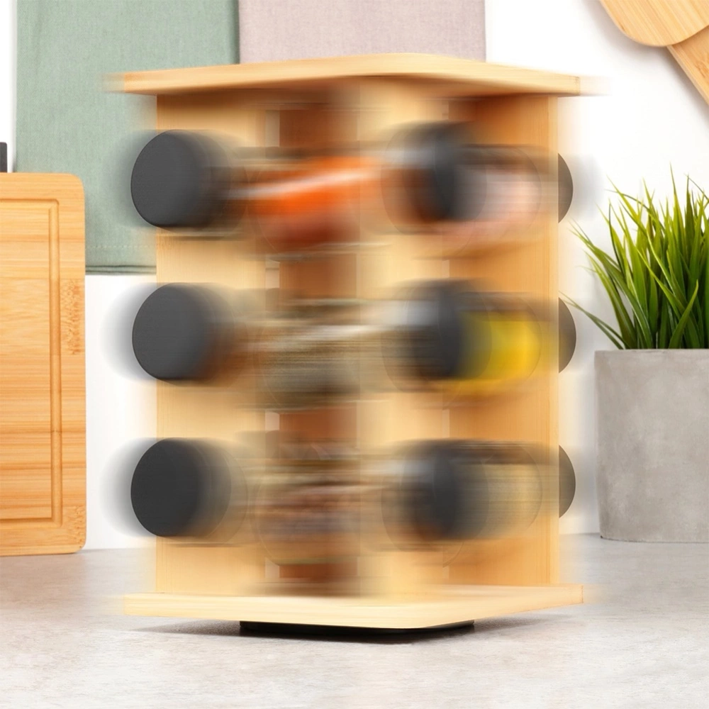 Stojak na przyprawy z pojemnikami bambusowy obrotowy 13 el.