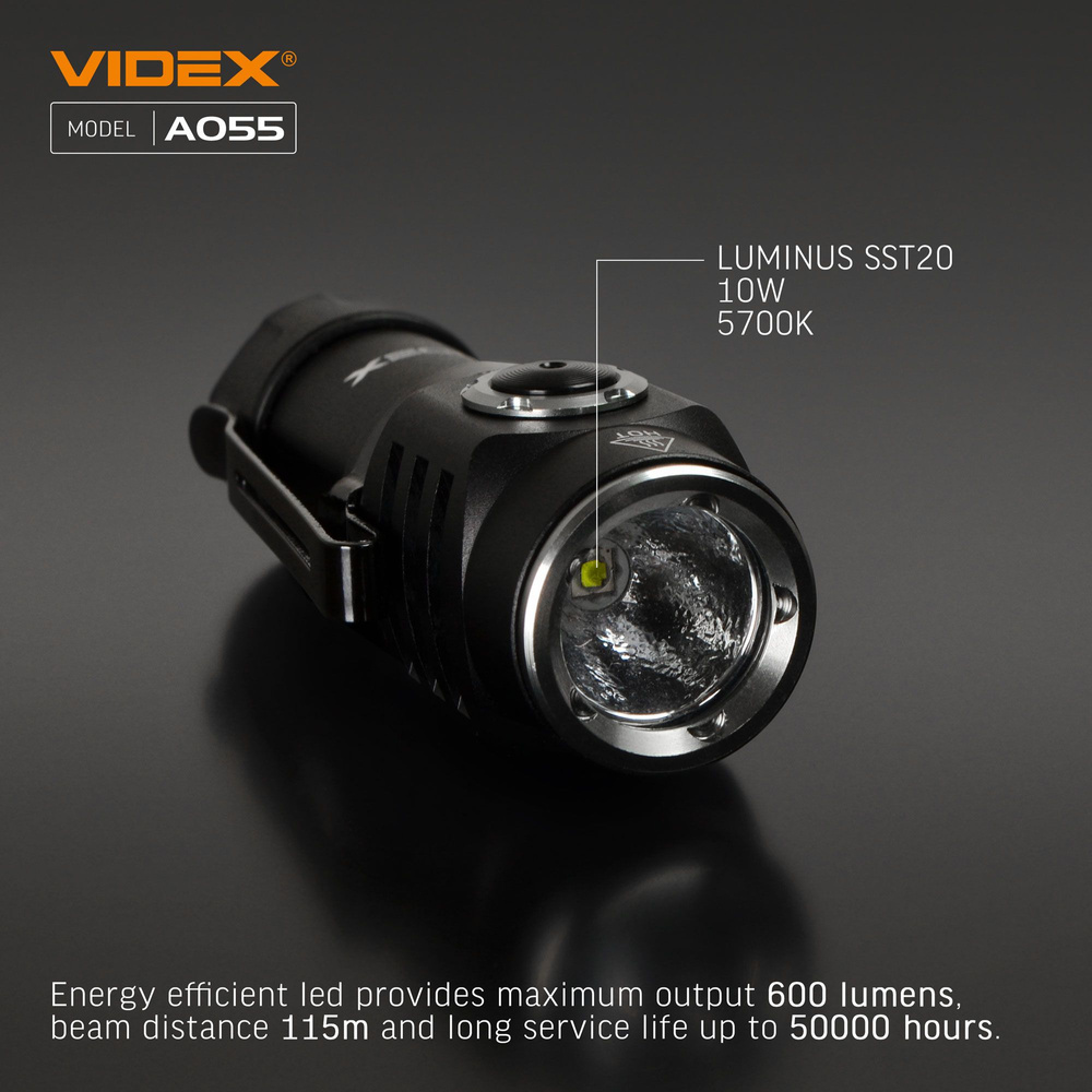 Latarka Videx 10W 600lm IP68 zimna biel 5700k kompaktowa 4 tryby zasięg115m
