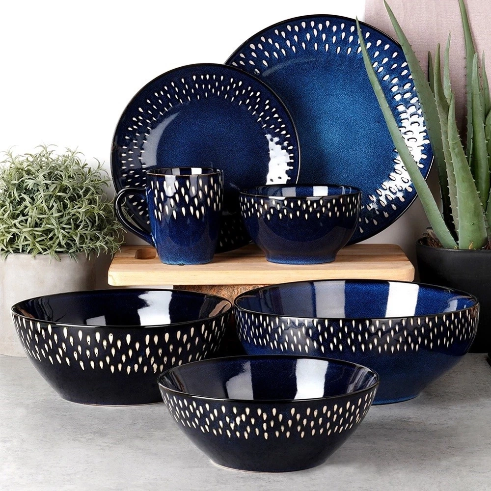 Talerz obiadowy płytki ceramiczny granatowy 28 cm