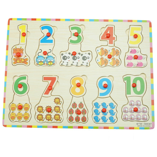 Puzzle drewniane układanka  z uchwytami cyfry nauka liczenia