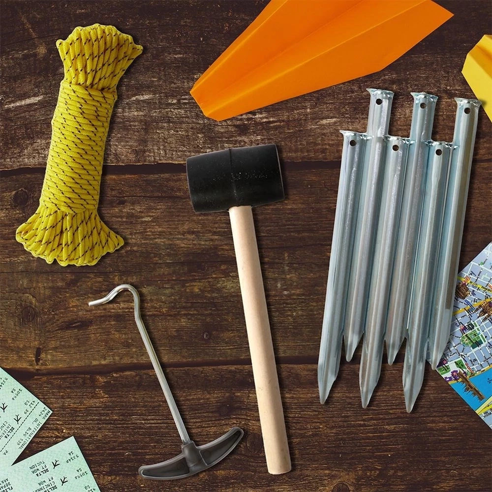 Akcesoria śledzie do namiotu z młotkiem 9 el.