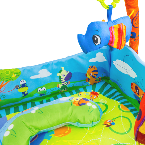 Mata edukacyjna kojec 2w1 z zabawkami i zagłówkiem