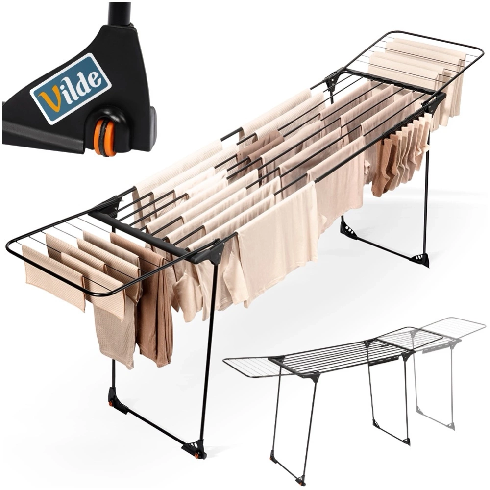 Suszarka na pranie metalowa czarna rozsuwana XXL 204-260x56x103 cm