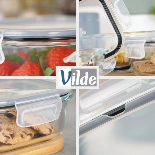 Pojemniki na żywność szklane z pokrywką i uszczelką kwadratowe 4 szt.