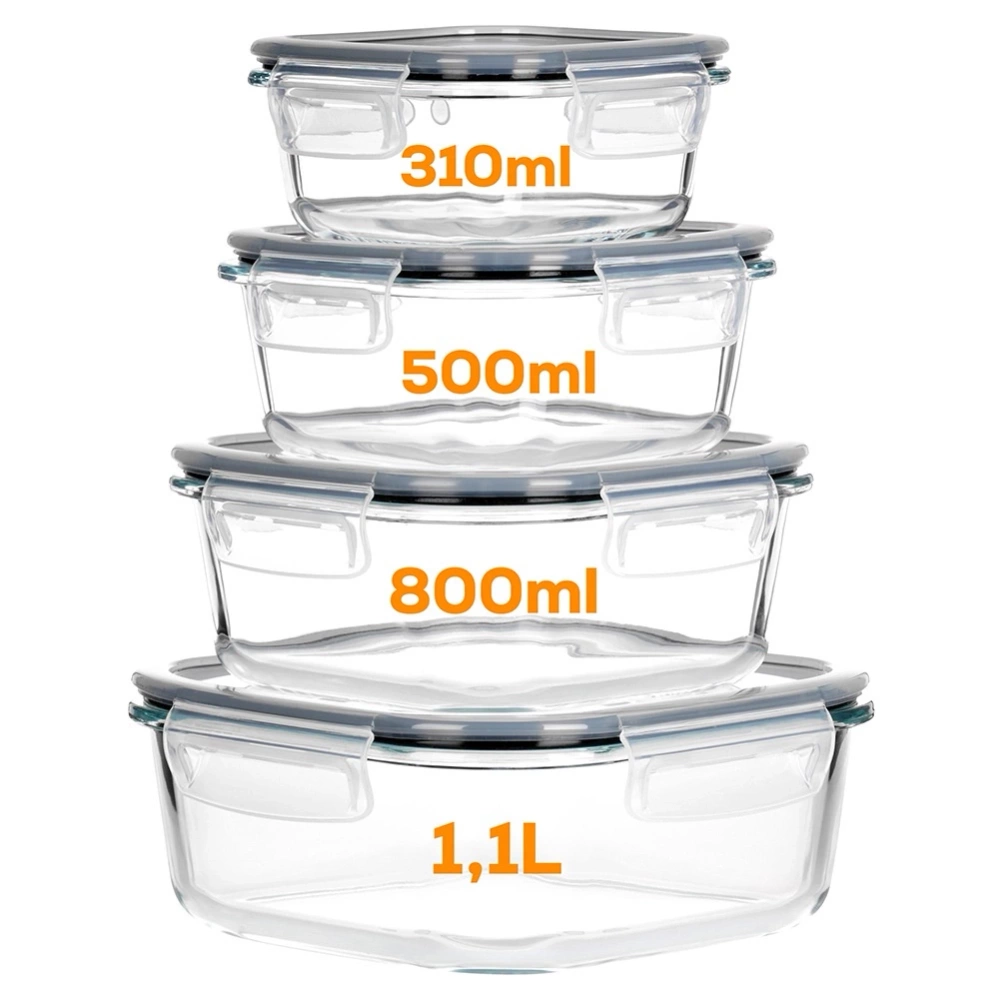 Pojemniki na żywność szklane z pokrywką i uszczelką kwadratowe 4 szt.