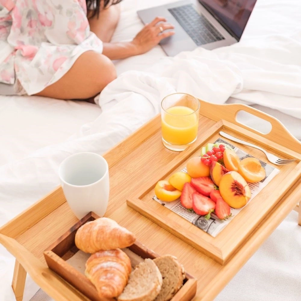 Stolik śniadaniowy bambusowy składany 50x30x24,5 cm