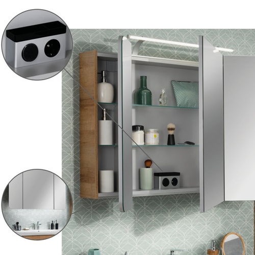 Szafka lustrzana 3D LED 89,9 cm z kolekcji Milano sękaty dąb Fackelmann 84272