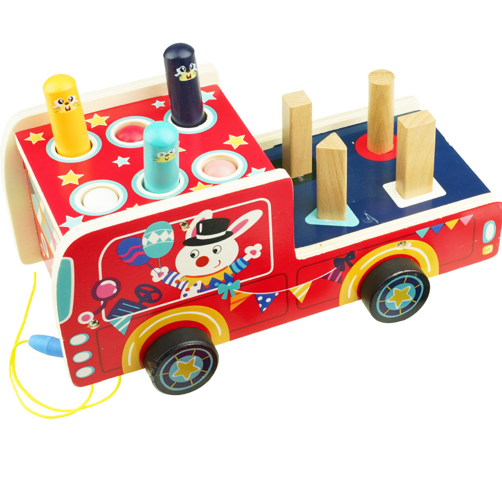 Drewniane autko Kostka Sorter klocki przebijanka