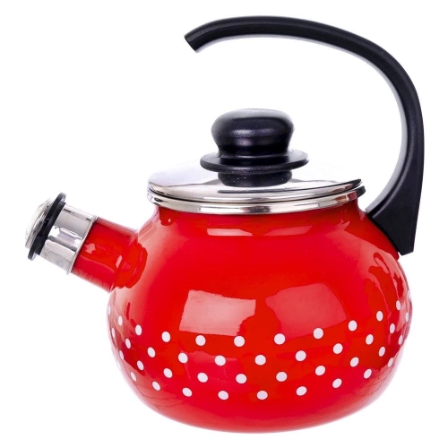 Czajnik z gwizdkiem emaliowany czerwony w grochy TECKA 1,75 l