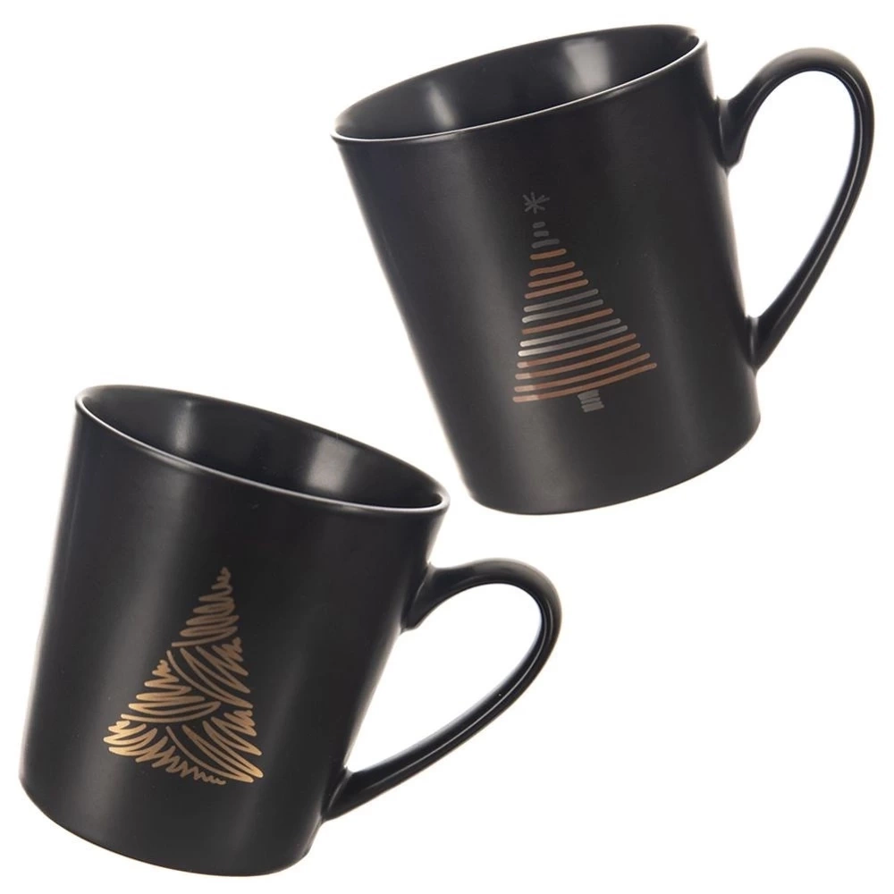 Kubek porcelanowy czarny choinka 500 ml