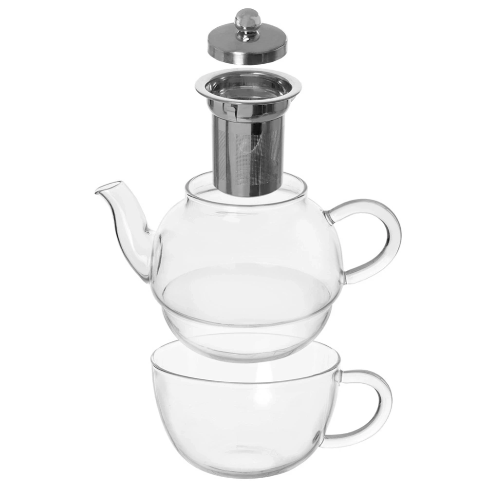 Dzbanek z filiżanką do herbaty szklany z zaparzaczem 300+350 ml 2 el.