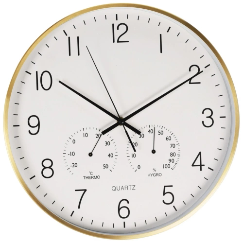 Zegar ścienny z termometrem i higrometrem biały złoty 38 cm